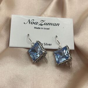 Sterling Silver Blue Square Drop Earrings